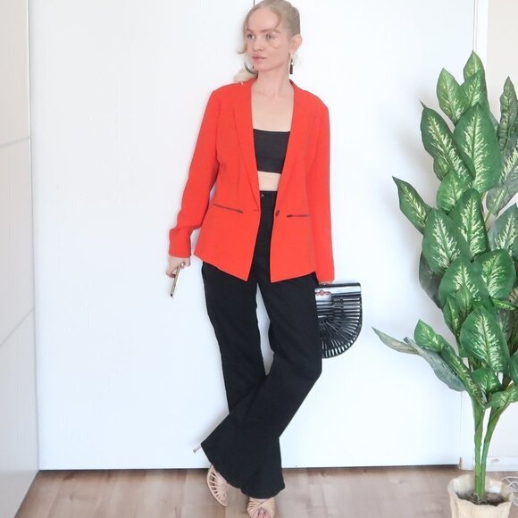 Trouve Size Medium Red Zip Pocket  Single-breasted Career Work Blazer / Jacket - Picture 10 of 12